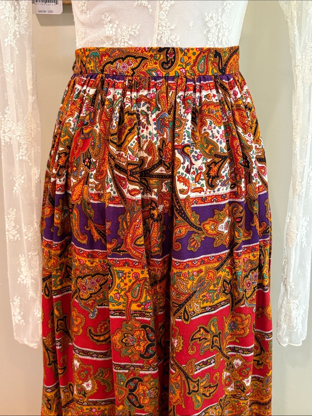 Vintage Ralph Lauren Blue Label 80s Western Paisley Maxi Skirt size 12 - Picture 8 of 13